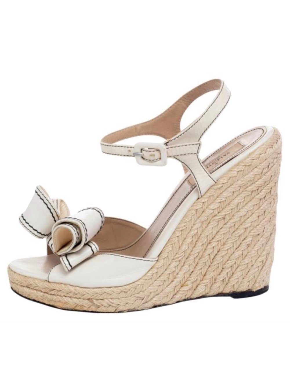 EUC Valentino White Leather Bow Espadrille Wedges Size 40/9-9.5-10 - Picture 4 of 7